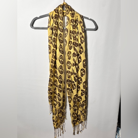 Tasha Accessories - Tasha Pashmina Silk Yellow and Brown Skull Scarf